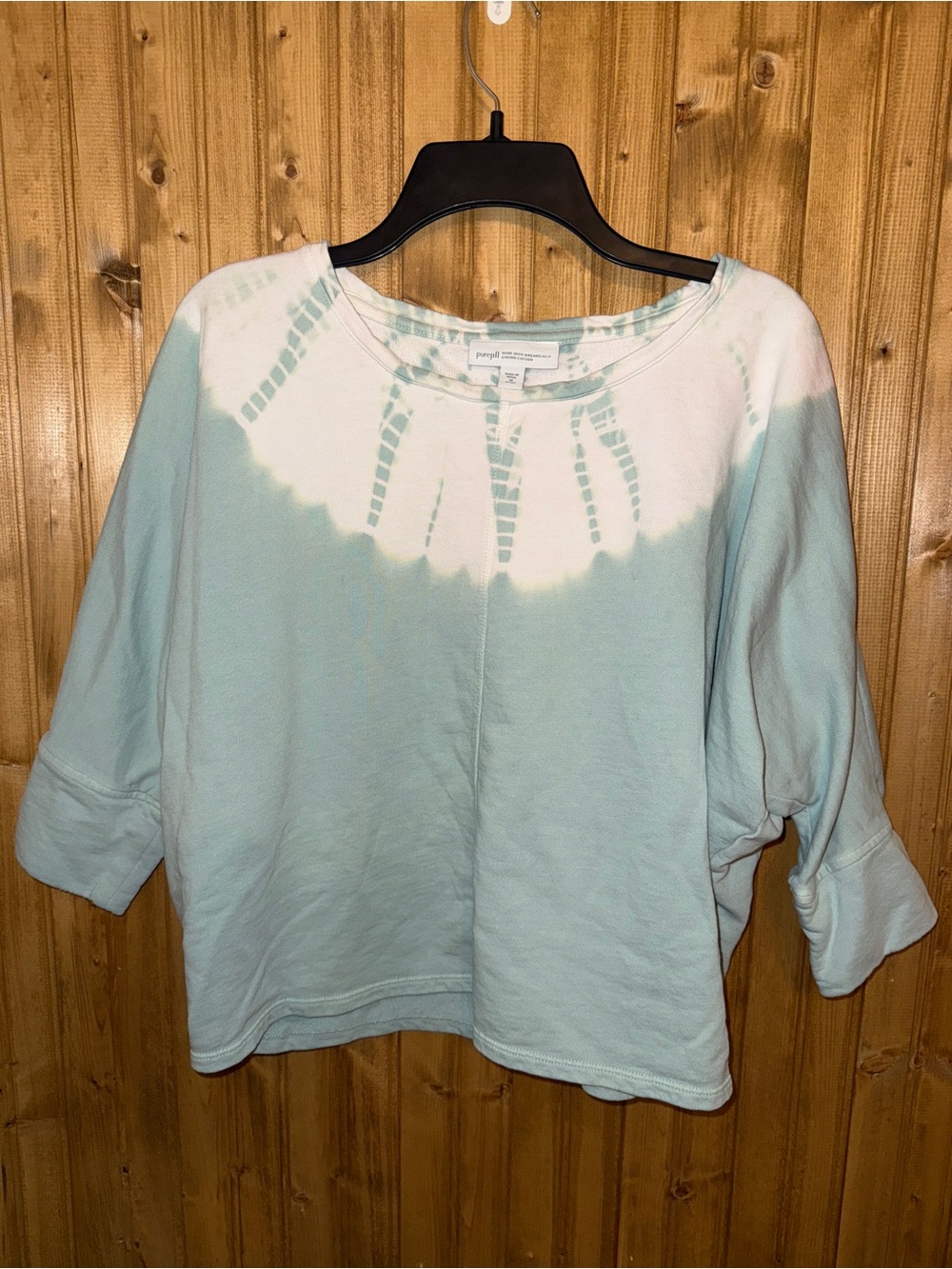 J. Jill Light Aqua and White Tie-Dye Pullover Sweatshirt Petite Medium